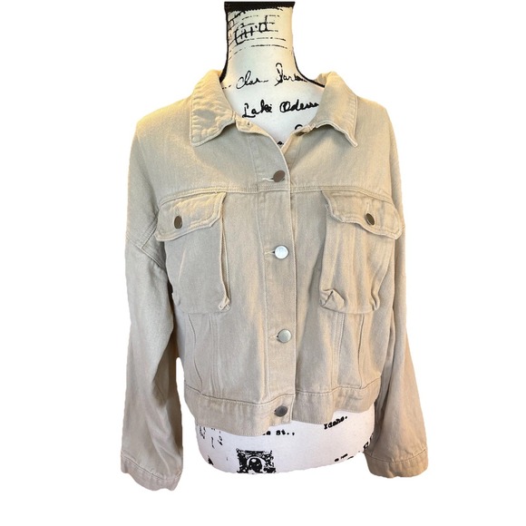 Hayden Jackets & Blazers - Hayden Los Angeles Cream Beige Cropped Denim Jacket Large